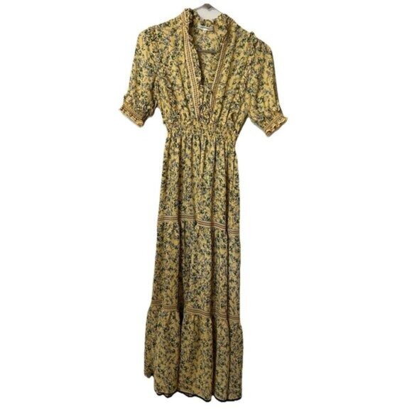 Max Studio Tiered Maxi Ruffle Dress sz xs Floral Smocked Soft Feminine Country - Picture 1 of 9